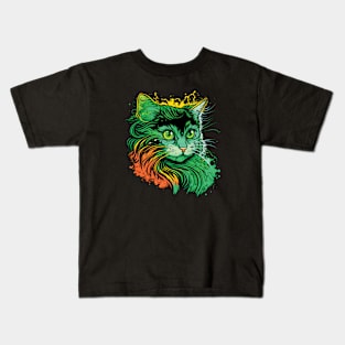 Cat Whimsical Playful Pop Art green Design Kids T-Shirt